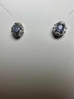 Sterling Silver Tanzanite Halo Stud Earrings